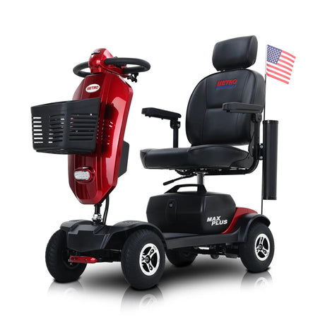 Red Outdoor Compact Metal Mobility Scooter With USB Charger - Omega Lifestyles