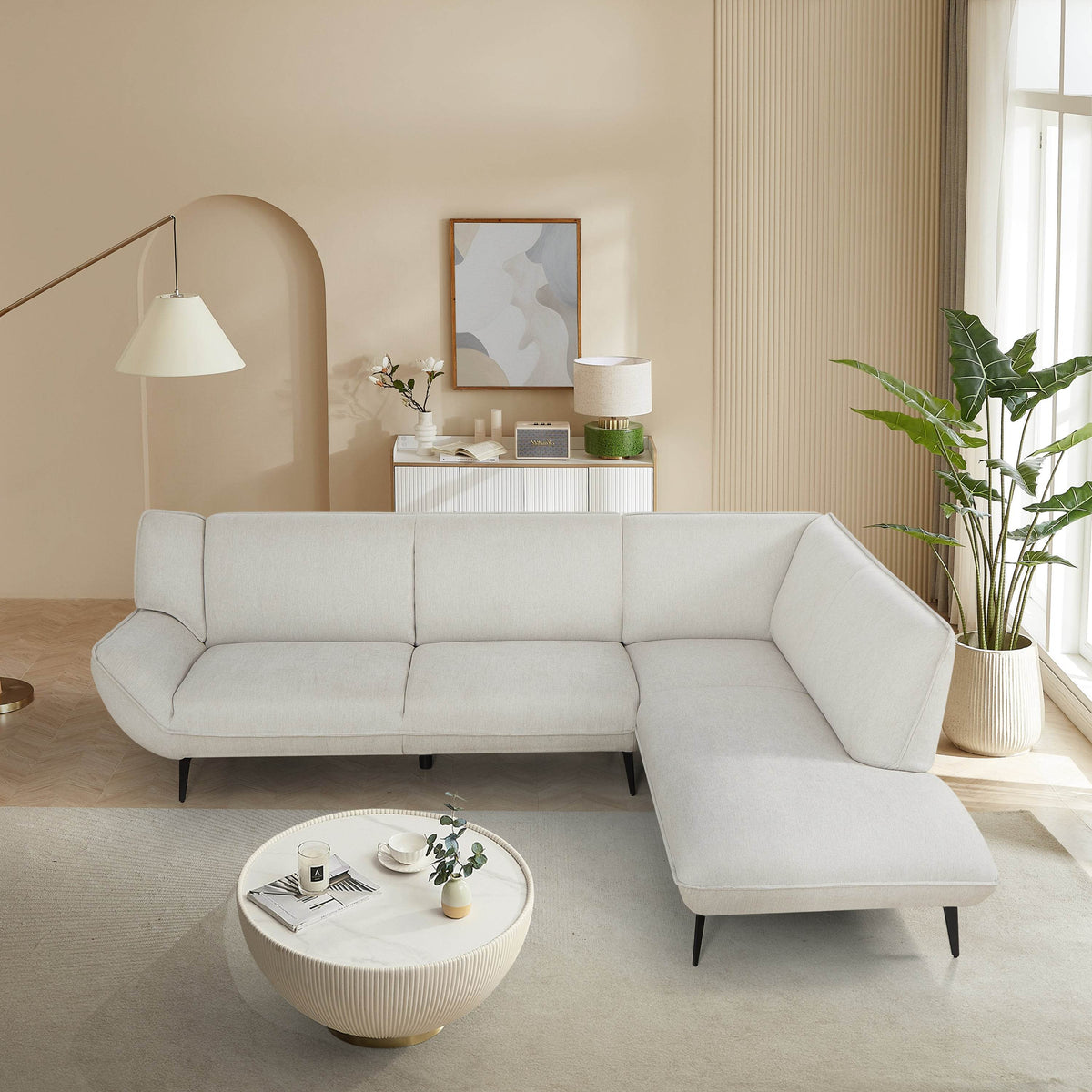 Large Combination 5-Seat Two-Tone Cotton Linen Sofa - Omega Lifestyles