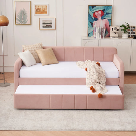 Twin Velvet Upholstered Daybed Frame With Trundle - Omega Lifestyles