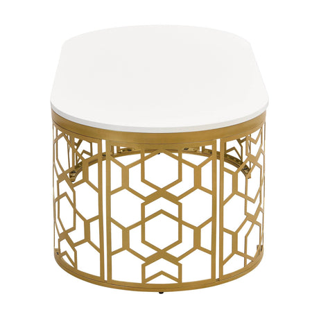 Modern Oval White MDF Gold Metal Coffee Table - Sleep Galleria