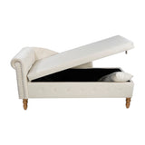 Beige Velvet Classic Storage Chaise Lounge Chair - Omega Lifestyles