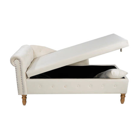 Beige Velvet Classic Storage Chaise Lounge Chair - Omega Lifestyles