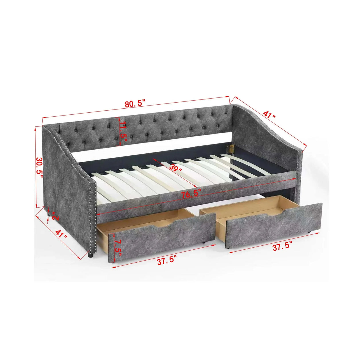 Twin Upholstered Tufted Linen Daybed With Drawers - Omega Lifestyles