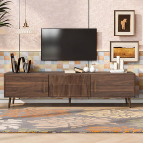 Mid Century Modern Walnut Wood TV Stand With Storage - Omega Lifestyles