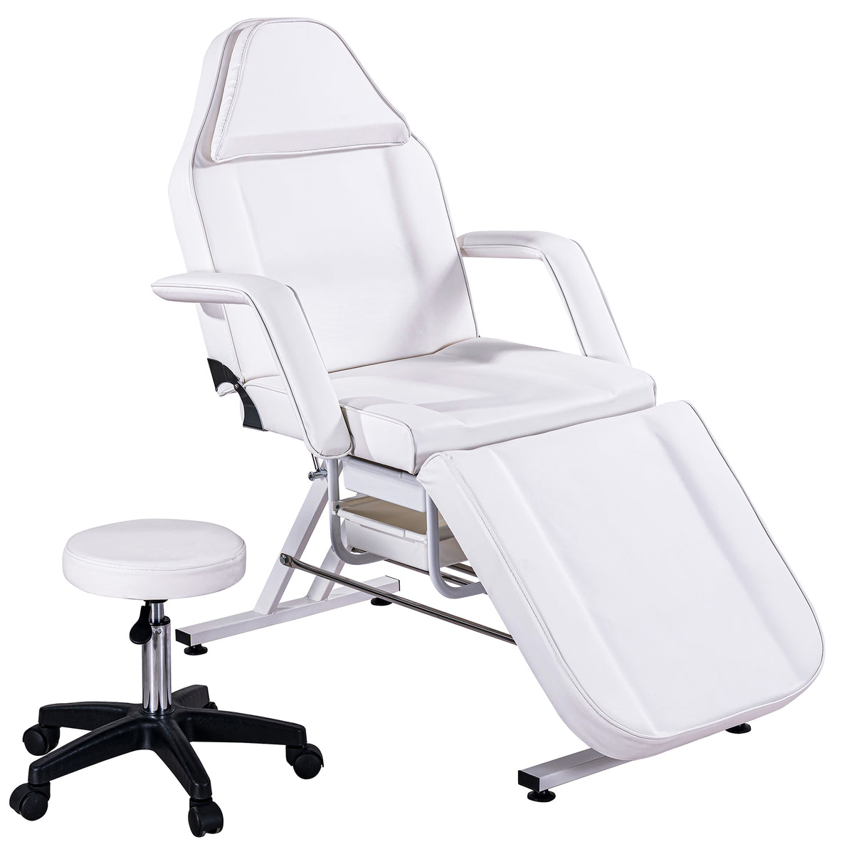 Adjustable 3-Section White Faux Leather Spa Massage Chair