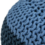 Hand Knit Round Blue Fabric Pouf Accent Stool - Omega Lifestyles