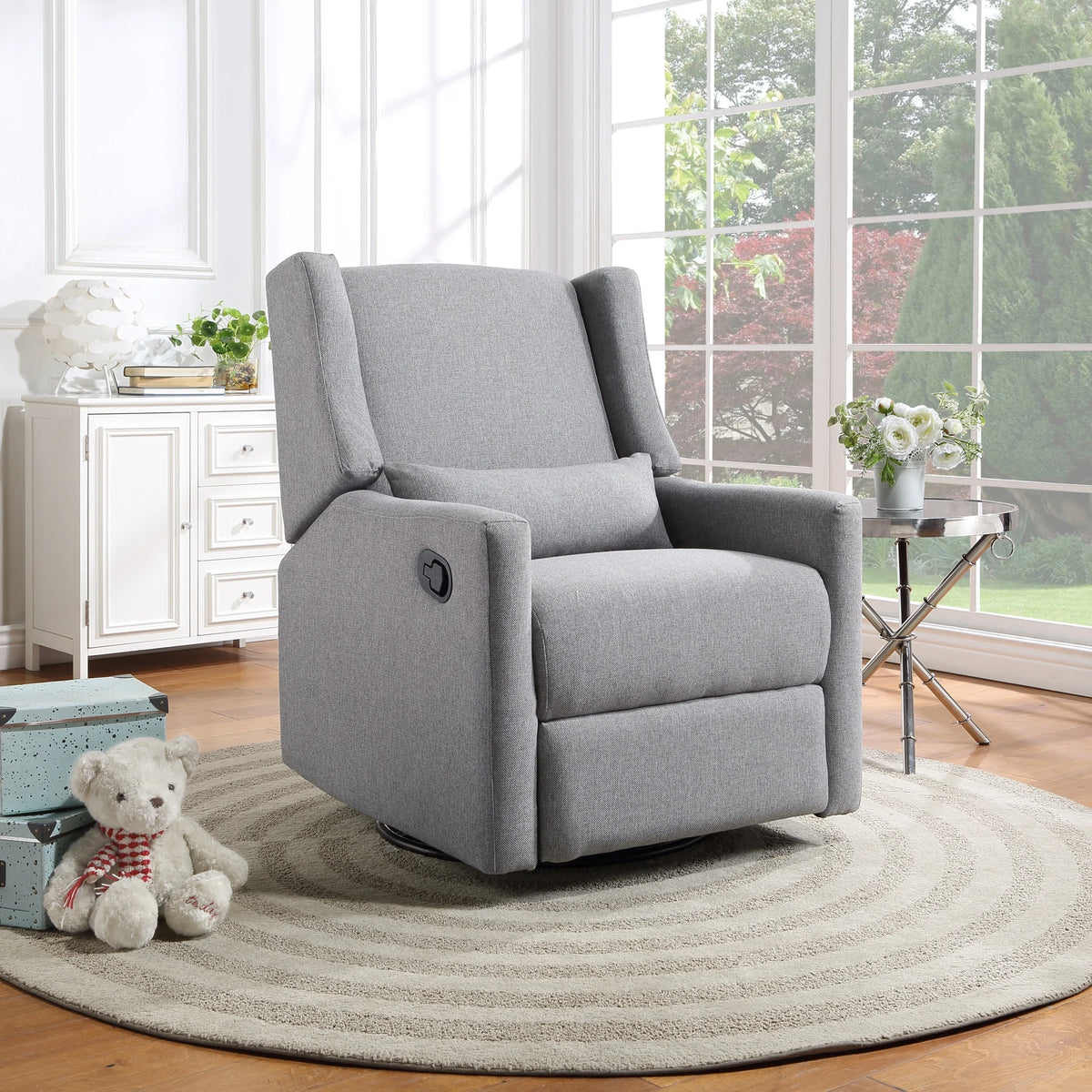 Pronto Grey Polyester Swivel Glider Recliner Chair - Omega Lifestyles