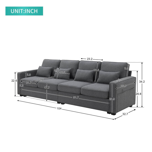 Modern Linen Fabric 4-Seater Sofa - Omega Lifestyles
