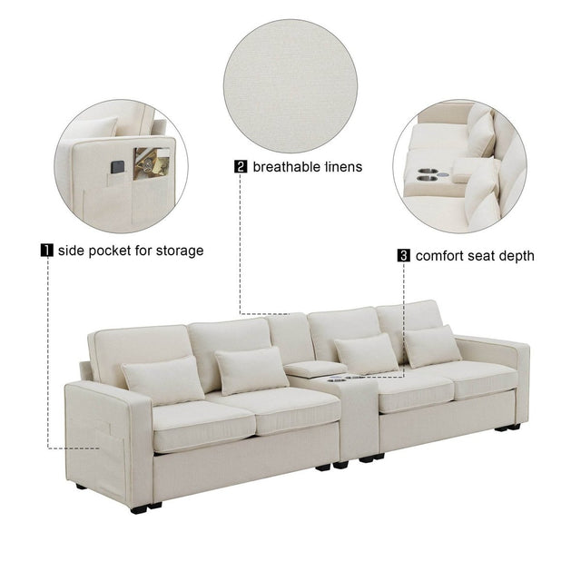 Modern Linen Upholstered Sofa for Four - Omega Lifestyles