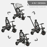 4 - In - 1 Adjustable Grey Baby Tricycle With Safety Features - Dreamtide - Omega Lifestyles