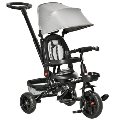 4 - In - 1 Adjustable Grey Baby Tricycle With Safety Features - Dreamtide - Omega Lifestyles