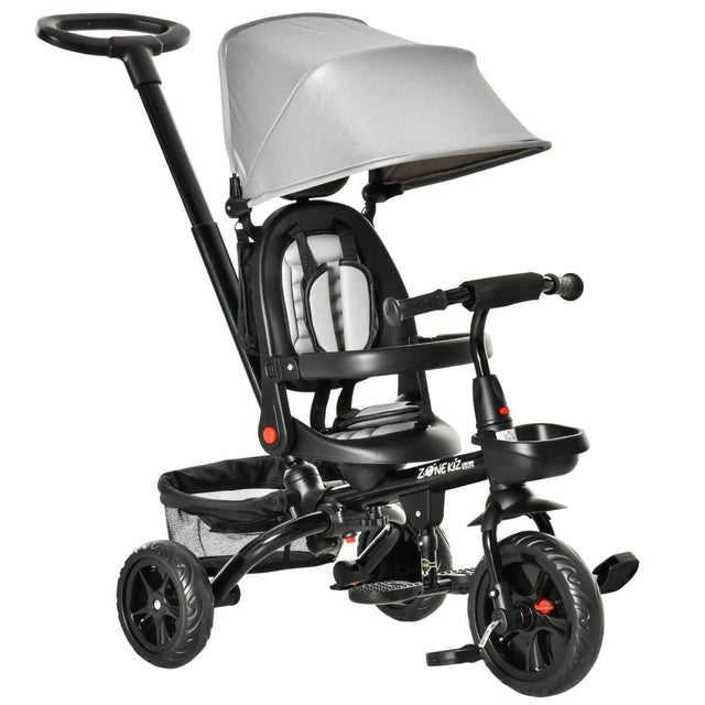 4 - In - 1 Adjustable Grey Baby Tricycle With Safety Features - Dreamtide - Omega Lifestyles