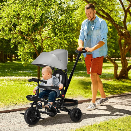 4 - In - 1 Adjustable Grey Baby Tricycle With Safety Features - Dreamtide - Omega Lifestyles