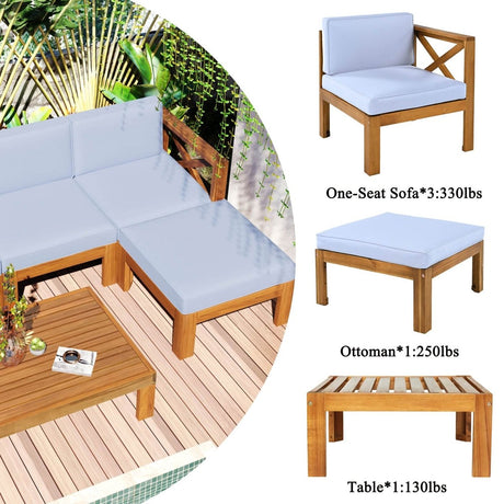 5-Piece Outdoor Acacia Wood Sectional Patio Sofa Set - Sleep Galleria