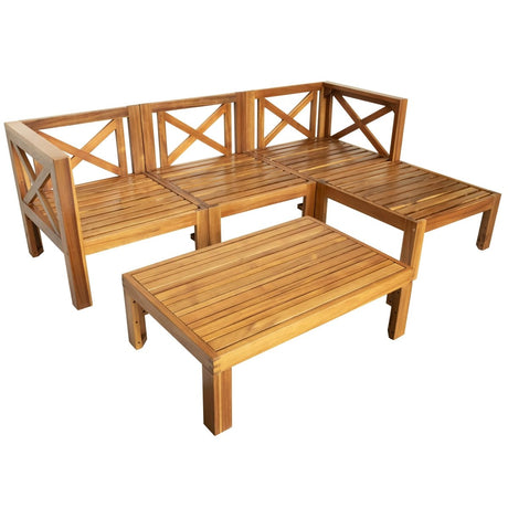 5-Piece Outdoor Acacia Wood Sectional Patio Sofa Set - Sleep Galleria