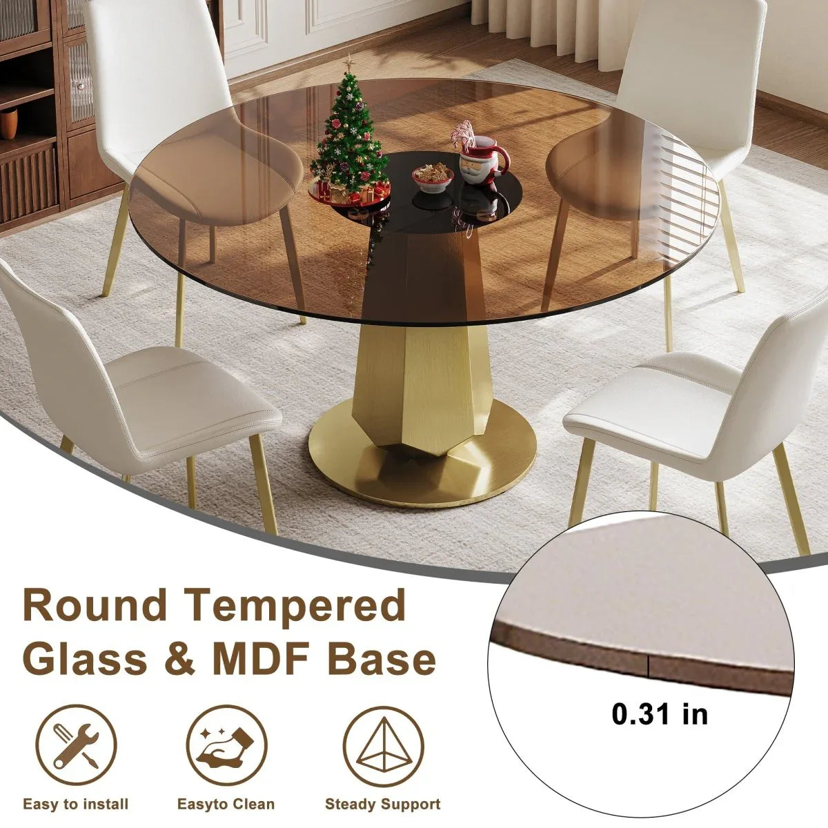 53-Inch Round Dining Table Set With Smoked Glass Top - Omega Lifestyles