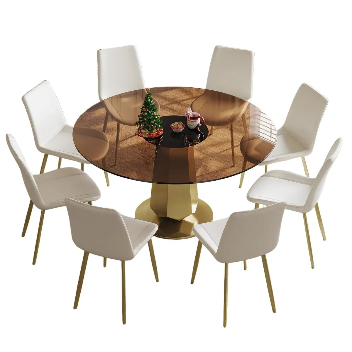 53-Inch Round Dining Table Set With Smoked Glass Top - Omega Lifestyles