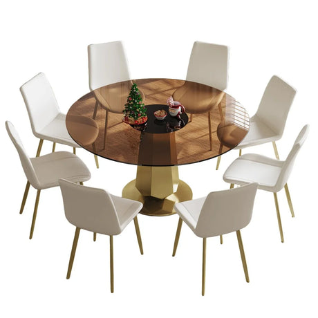 53-Inch Round Dining Table Set With Smoked Glass Top - Omega Lifestyles