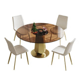 53-Inch Round Dining Table Set With Smoked Glass Top - Omega Lifestyles