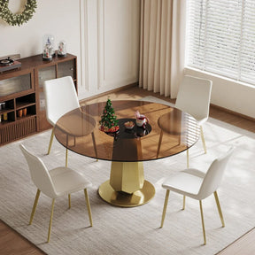 53-Inch Round Dining Table Set With Smoked Glass Top - Omega Lifestyles