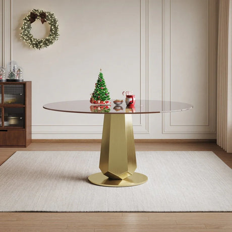 53-Inch Round Dining Table Set With Smoked Glass Top - Omega Lifestyles