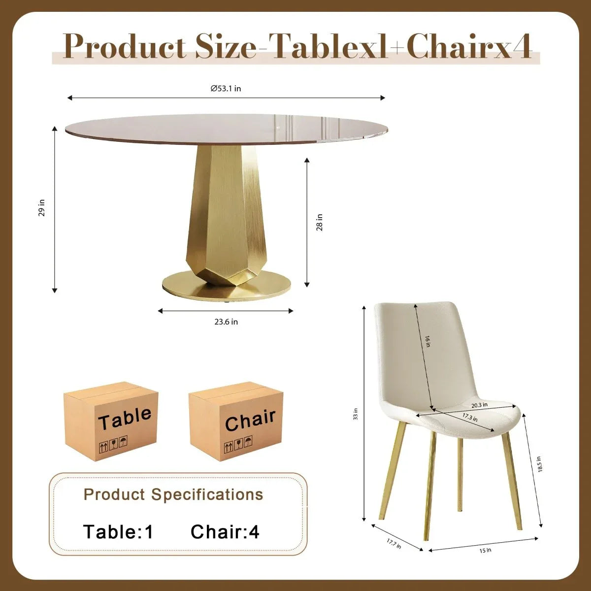 53-Inch Round Dining Table Set With Smoked Glass Top - Omega Lifestyles