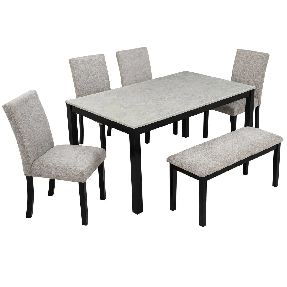 6-Piece Rubberwood Dining Table Set with Bench and Chairs - Omega Lifestyles