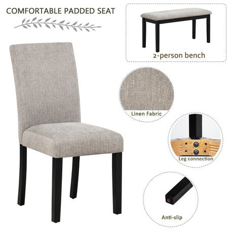 6-Piece Rubberwood Dining Table Set with Bench and Chairs - Omega Lifestyles