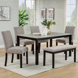 6-Piece Rubberwood Dining Table Set with Bench and Chairs - Omega Lifestyles