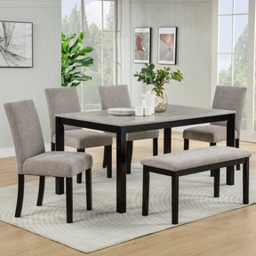 6-Piece Rubberwood Dining Table Set with Bench and Chairs - Omega Lifestyles