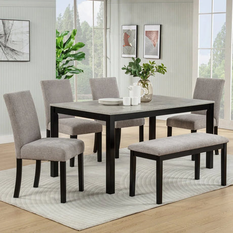 6-Piece Rubberwood Dining Table Set with Bench and Chairs - Omega Lifestyles