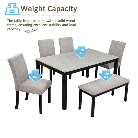 6-Piece Rubberwood Dining Table Set with Bench and Chairs - Omega Lifestyles