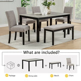 6-Piece Rubberwood Dining Table Set with Bench and Chairs - Omega Lifestyles