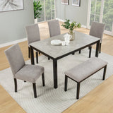 6-Piece Rubberwood Dining Table Set with Bench and Chairs - Omega Lifestyles