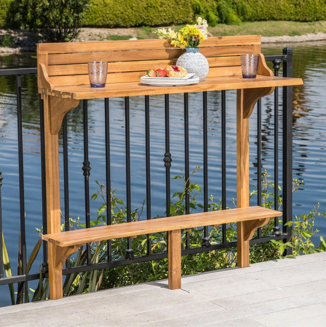 Acacia Wood Natural Finish Balcony Bar Table - Omega Lifestyles