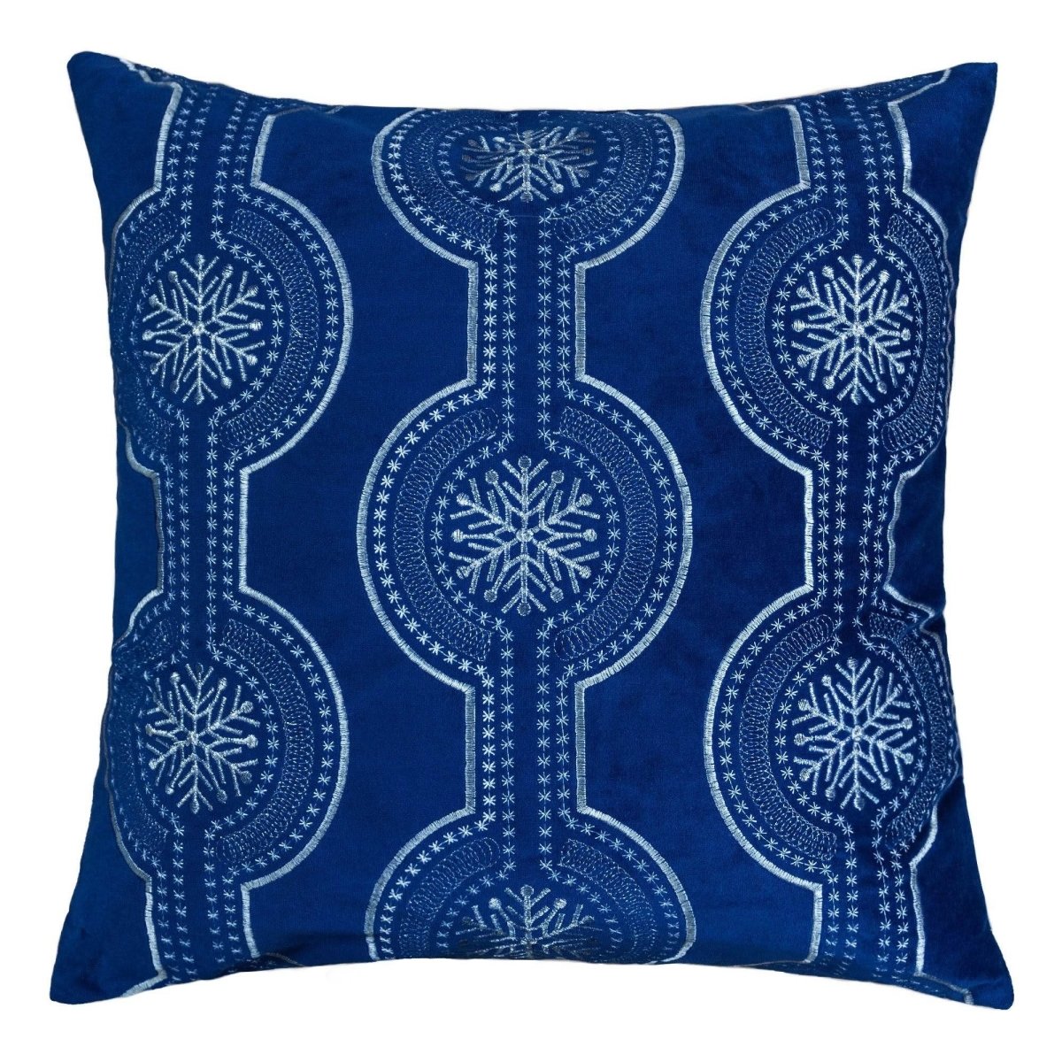 Blue Velvet Holiday Embroidered Snowflake Throw Pillow 20x20 - Dreamtide - Omega Lifestyles