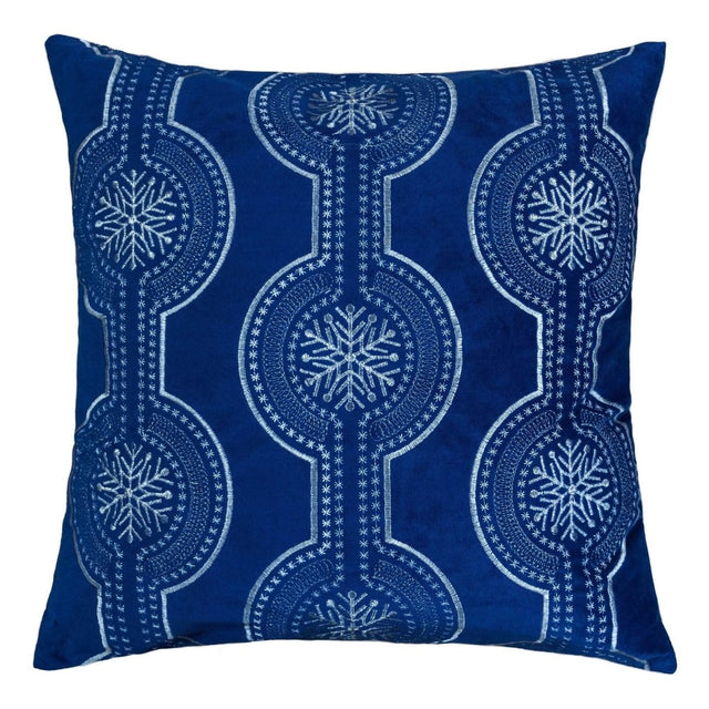 Blue Velvet Holiday Embroidered Snowflake Throw Pillow 20x20 - Dreamtide - Omega Lifestyles