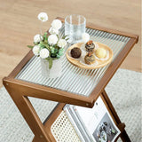 Boho Bamboo Rattan Nightstand Side Table With Storage - Omega Lifestyles