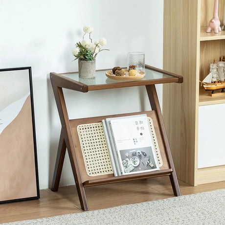 Boho Bamboo Rattan Nightstand Side Table With Storage - Omega Lifestyles