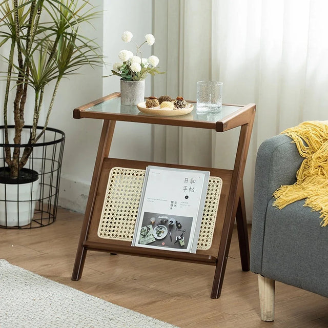 Boho Bamboo Rattan Nightstand Side Table With Storage - Omega Lifestyles