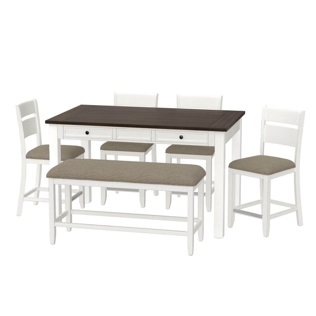 Brown And White Engineered Wood 6 - Piece Dining Set - Dreamtide - Omega Lifestyles