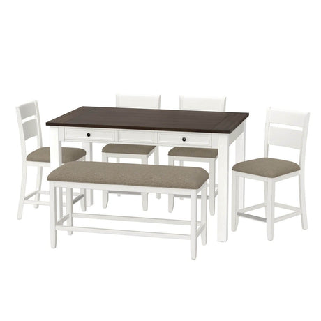 Brown And White Engineered Wood 6 - Piece Dining Set - Dreamtide - Omega Lifestyles