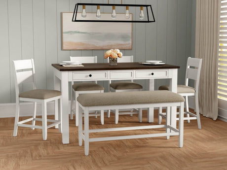 Brown And White Engineered Wood 6 - Piece Dining Set - Dreamtide - Omega Lifestyles