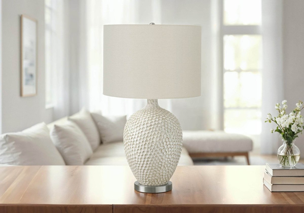 Contemporary Ceramic Table Lamp With Ivory Shade - Sleep Galleria
