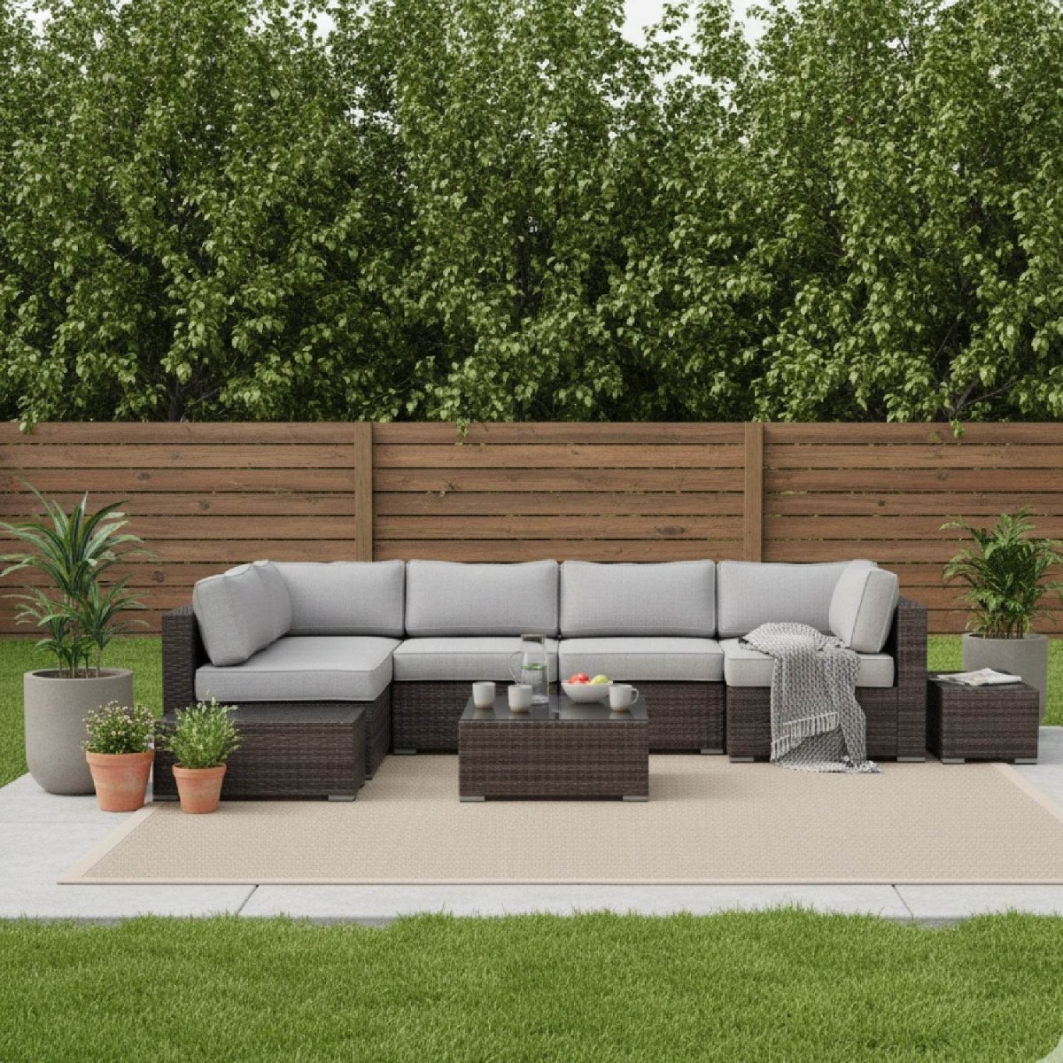 Espresso HDPE Wicker Outdoor Sectional Seating Group - Dreamtide - Omega Lifestyles
