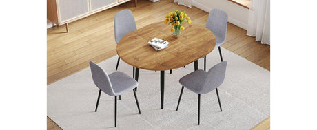 Extendable Round MDF Dining Table With Linen Cotton Chairs Set - Omega Lifestyles