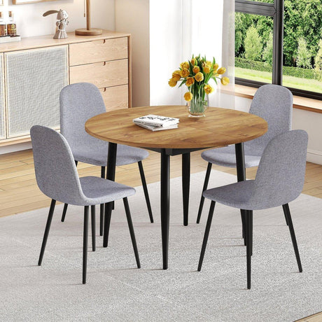 Extendable Round MDF Dining Table With Linen Cotton Chairs Set - Omega Lifestyles