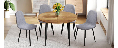Extendable Round MDF Dining Table With Linen Cotton Chairs Set - Omega Lifestyles
