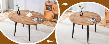 Extendable Round MDF Dining Table With Linen Cotton Chairs Set - Omega Lifestyles