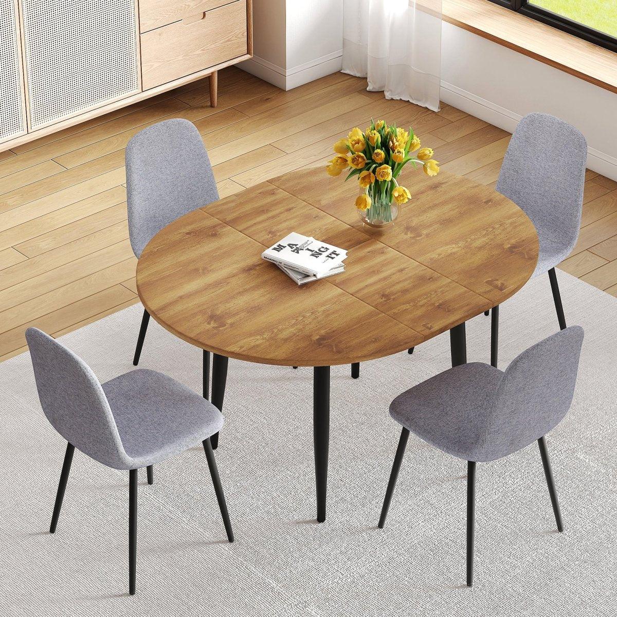 Extendable Round MDF Dining Table With Linen Cotton Chairs Set - Omega Lifestyles